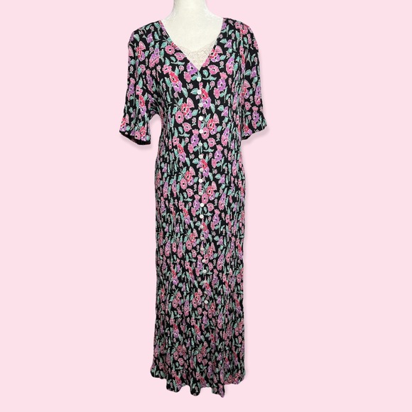 Vintage Fashion Bug Long Floral Dress with Corset Tie Back Size 22/24 cottage - Picture 2 of 15